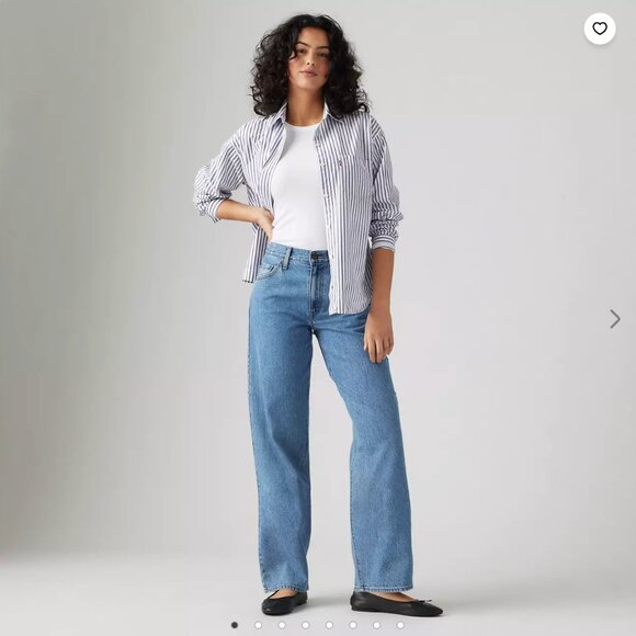 Levi's Baggy Dad Women's Jeans Mid Rise Straight Leg Finished Hem | Blue ] 24x30 - Picture 1 of 14